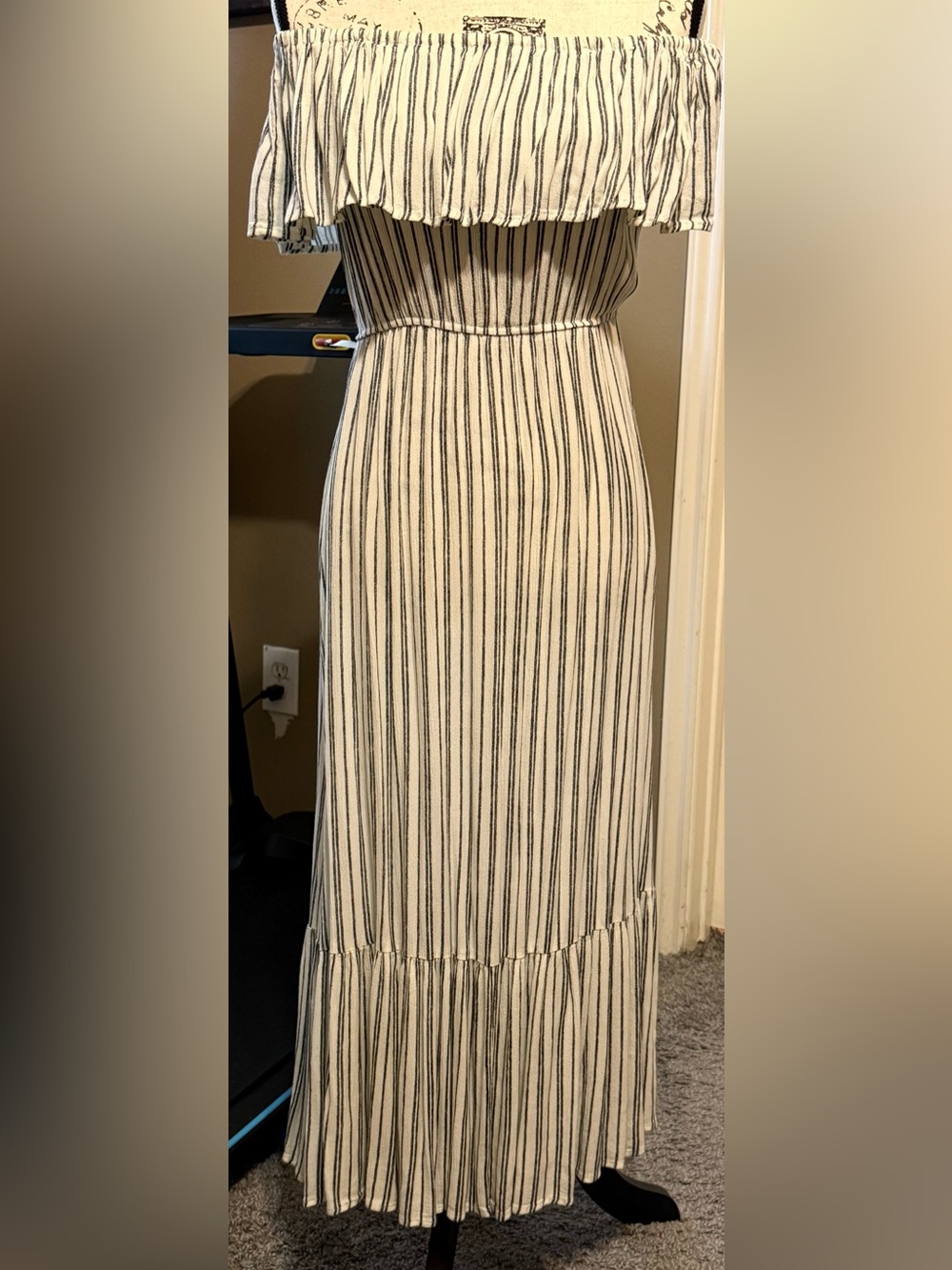 Altar'd State Cream and Black Striped Off-Shoulder Maxi Skirt